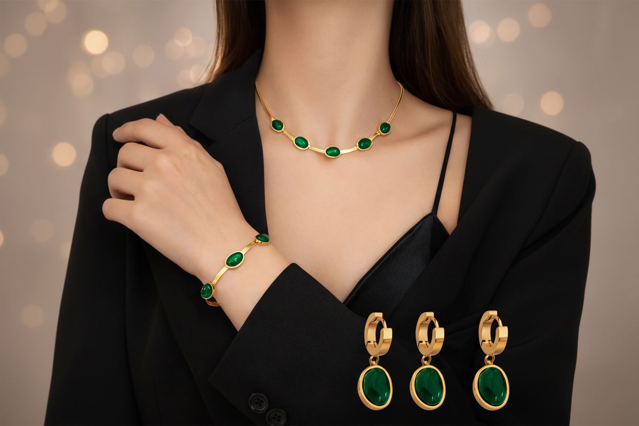 Emerald Grace – Luxury Green Stone Necklace & Bracelet Set